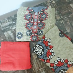 Linen woman 3 pieces unstitched dress